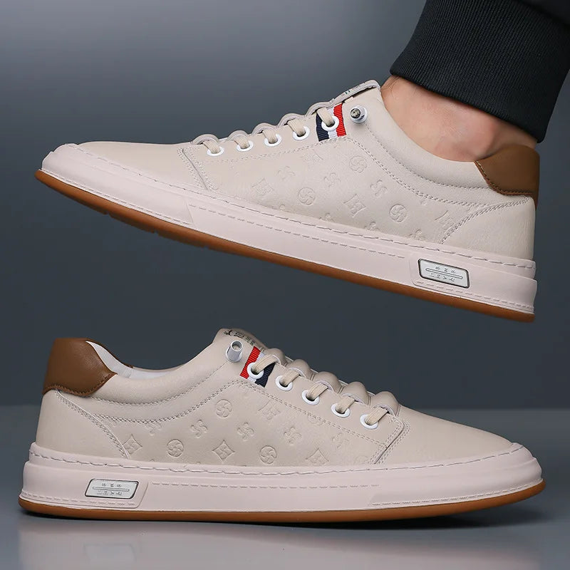 Trends Men's White Slip-On Casual Shoes Toe Breathable Rubber Sole Summer Fashion Sneakers Microfiber Lining Shoe Tongue Logo
