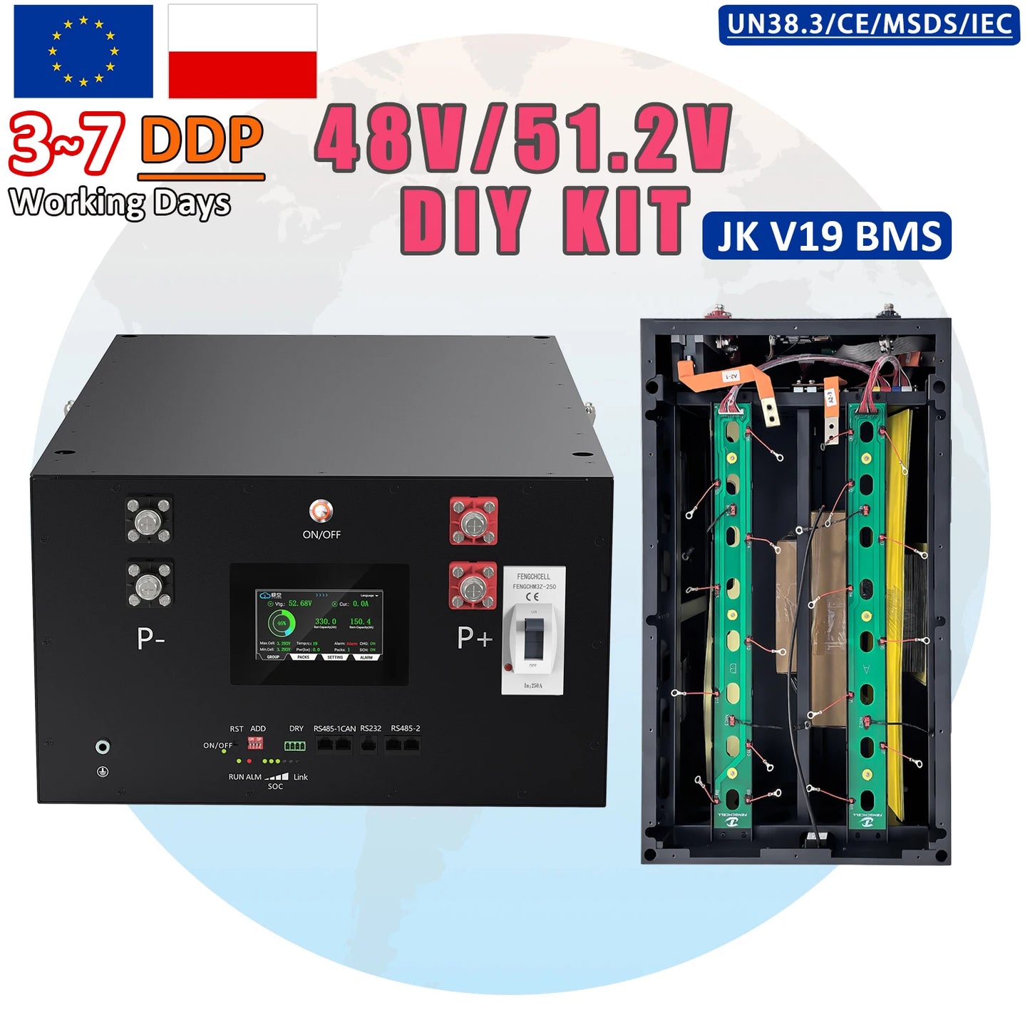 EU in Stock New Design JK 200A BMS V19 Battery Box Kit 48V 51.2V 280Ah 314Ah 15kWh Lifepo4 Battery Box Empty Box DIY Kit Box