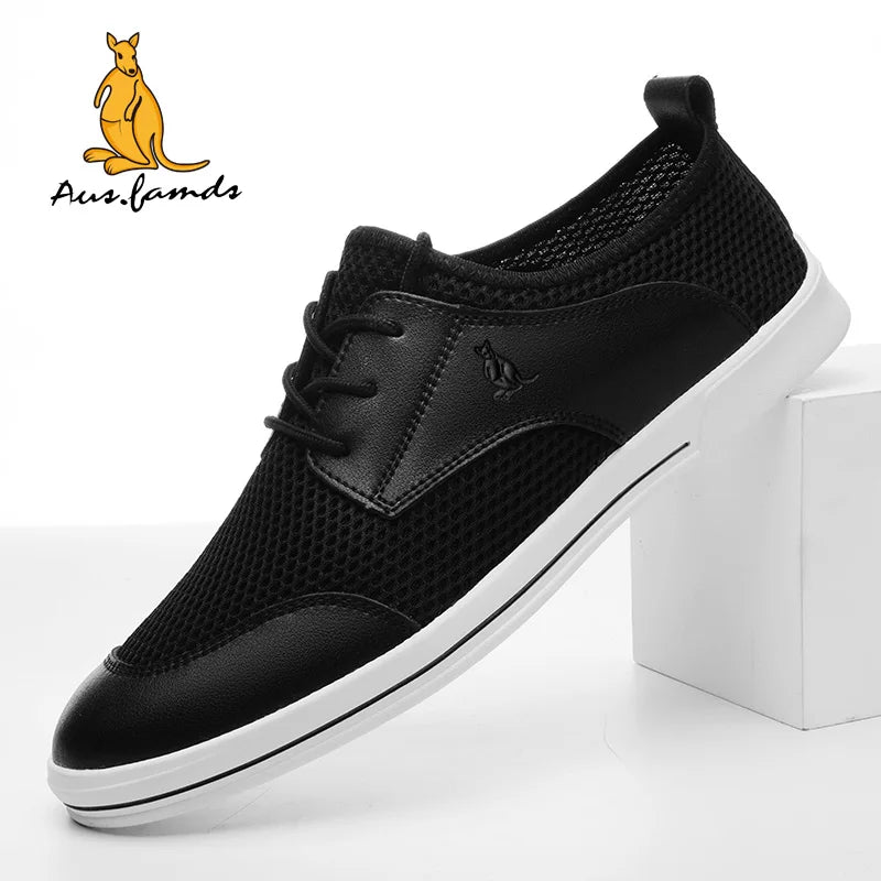 Men's Lightweight Cowhide Leather Casual Sport Sandals Kangaroo Logo Slip-On Lace-Up Summer Walking Style Shoes Breathable