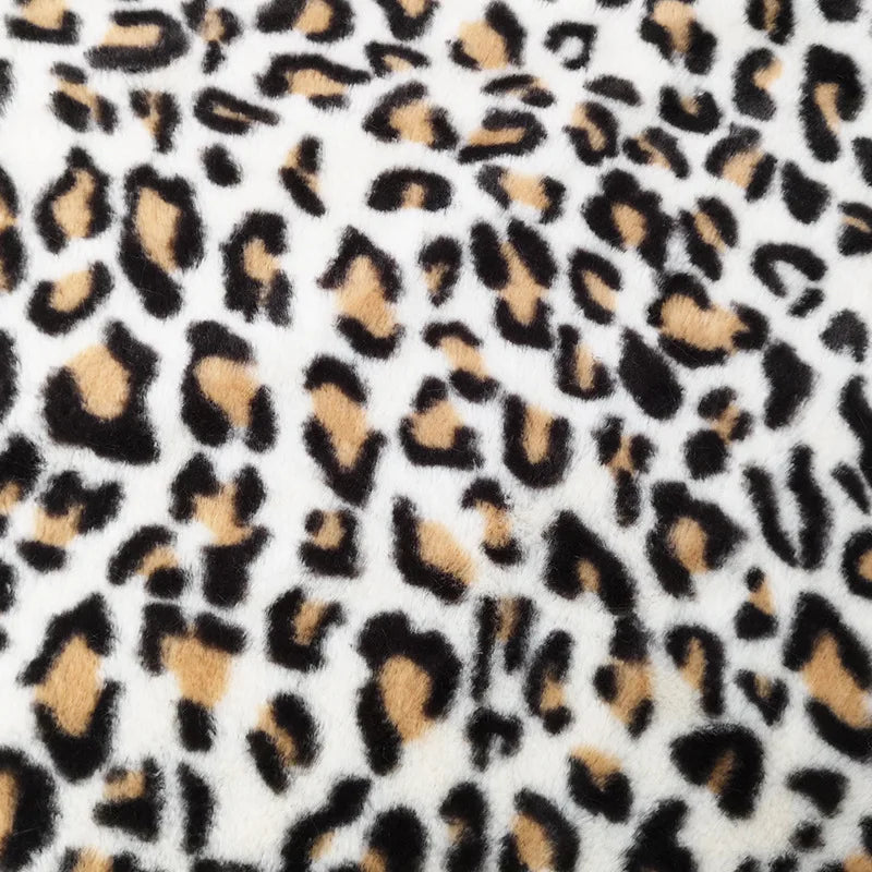 Custom Leopard Print Plush Knitted 100% Polyester Heavyweight Wind Proof Faux Fur Fabric High Quality Sewing Garment Girls Bag