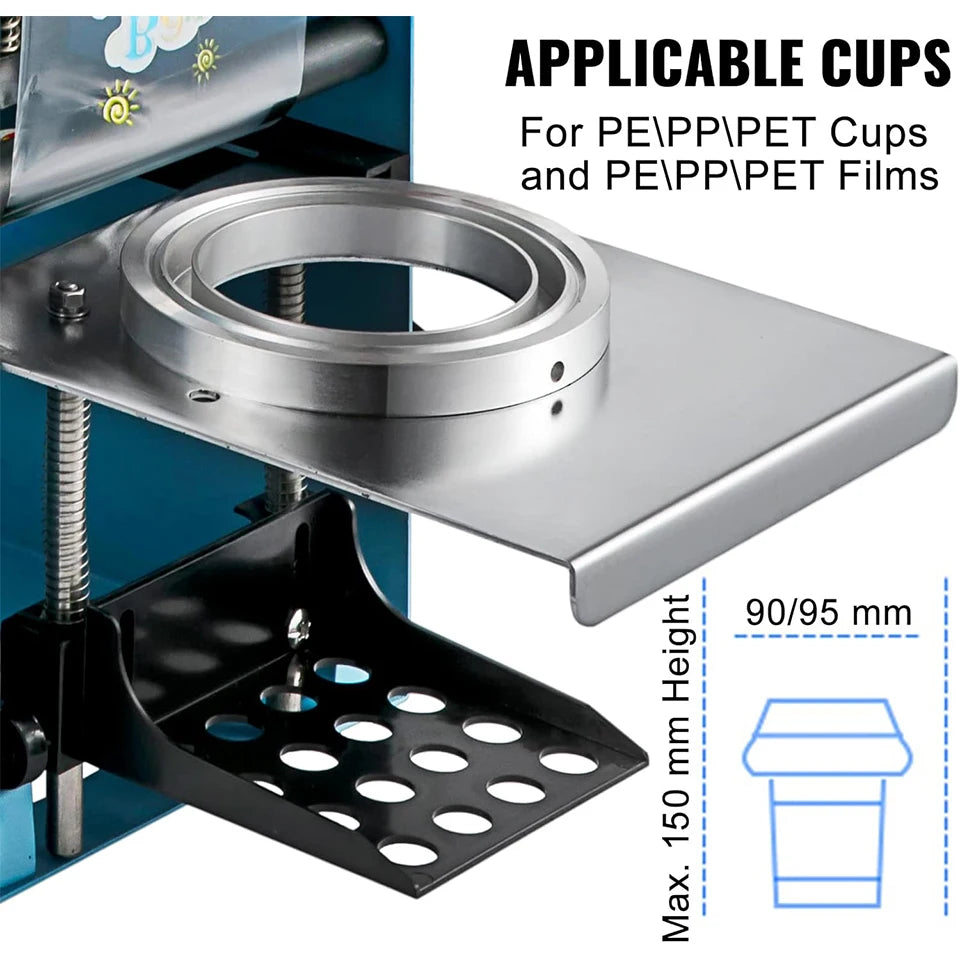 WY802F Manual Tea Cup Sealer Machine, 300-500 Cup/h Manual Boba Cup Sealer Machine, Orange, 90/95mm Cup Diameter