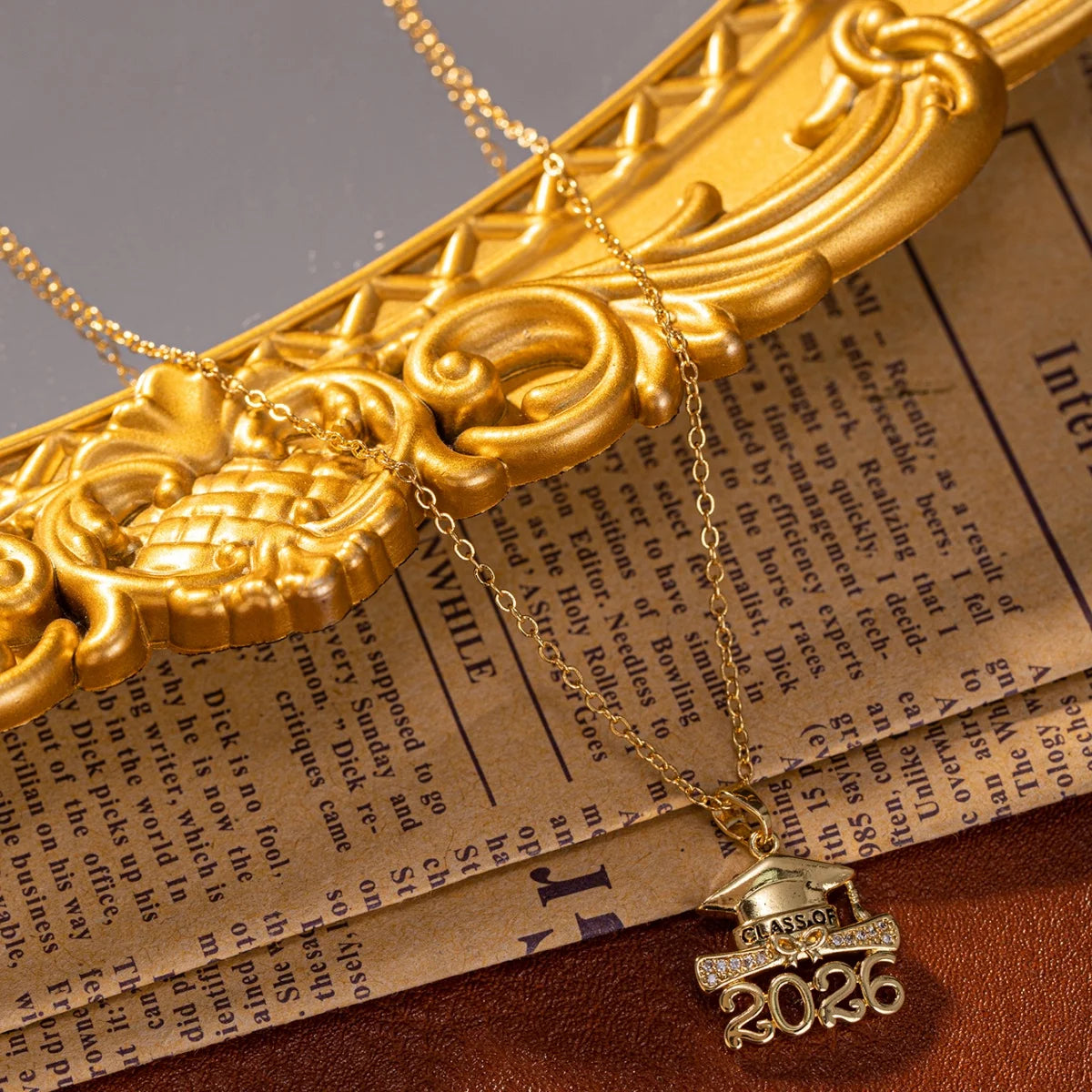 1Pc Women Copper Zircon 2026 Graduation Cap Pendant Necklace with Cable Chain Daily & Party Jewelry