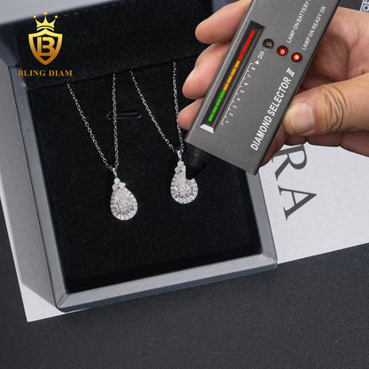 Hot Sale VVS Moissanite Iced Out Jewelry  925 Silver Waterdrop Diamond Necklace Women Pass Diamond Tester Hip Hop with GRA