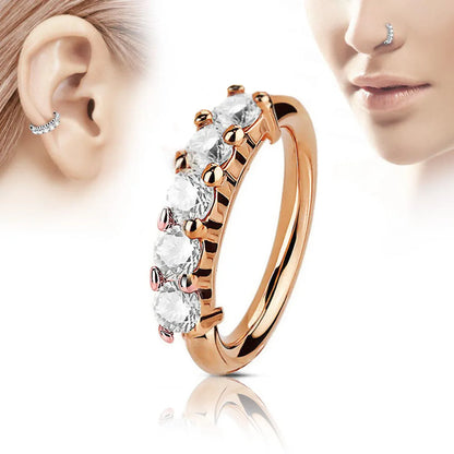 E953 Rose Gold Alloy Nose Ring with Cubic Zirconia Prong Setting Lips Shape Women Classic Daily Wear Gift Body Piercing Jewelry