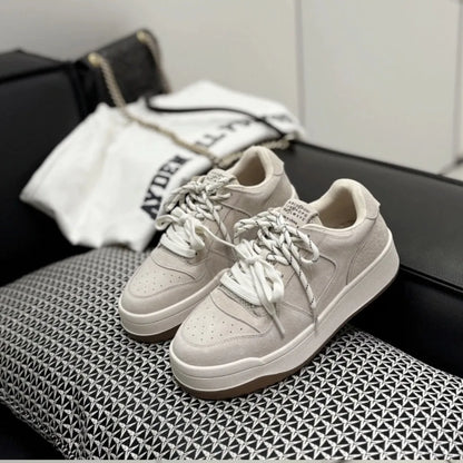 Women Korean Style Lace up Board Shoes 2026 Spring Super Popular Thick Sole Versatile Student Daily Casual White Sneakers