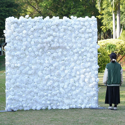 S-A8911Pure White Rose Rolling up Cloth Flower Wall Wedding Backdrop Props