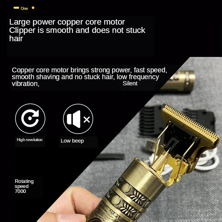 OHS T9 Vintage Electric Hairdresser Oil Shaving Head Pusher Carving Clipper Hair Cutting Machine Precision Trimmer for Men Care