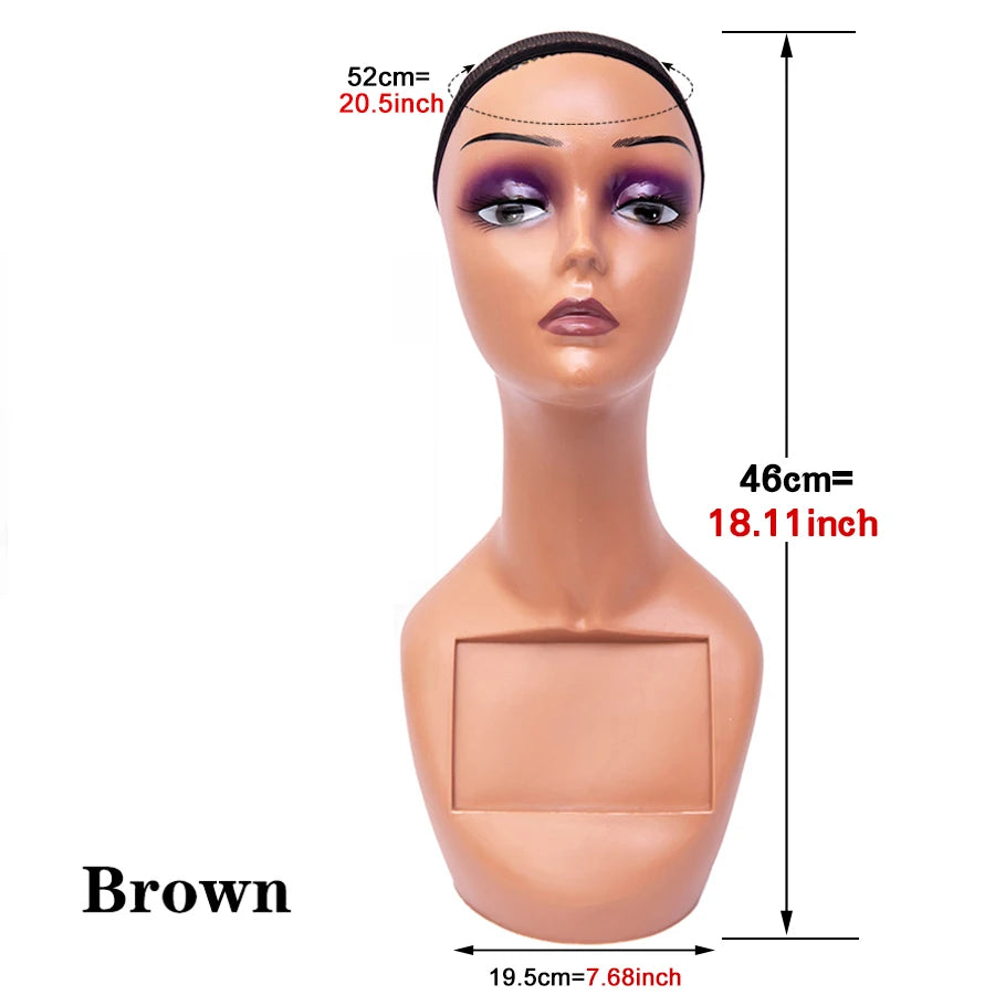 Fast Delivery PVC Professional Long Neck Female Realistic Mannequin Head and Makeup for Wig Display