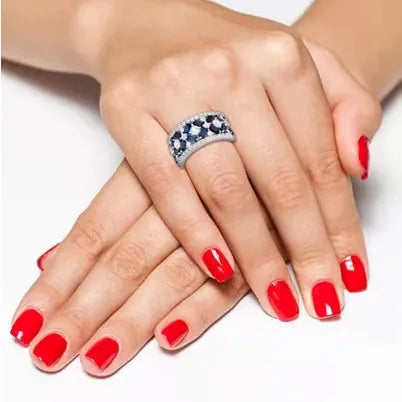 F411 Women's Cocktail Ring Sapphire Emerald Cut Pave Setting Wedding Fashion Ring Geometric Design Natural Stones