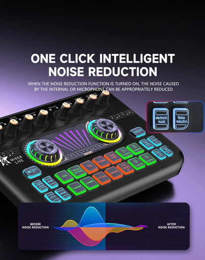 Audio PC USB Studio Recorder Music Sound Card K300 Live Audio Mixer Interface Sound Board with Multiple DJ Effects for Streaming