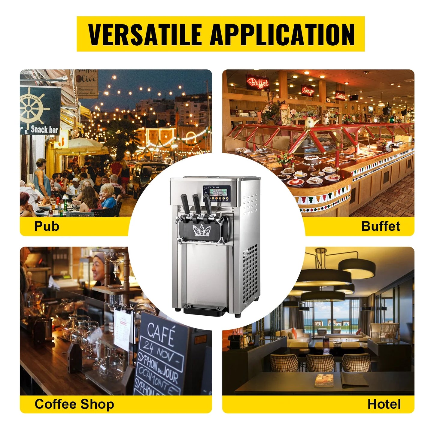 VEVOR 1200W A168  Compressor Ice Cream Maker 4-Nozzle LCD Panel Machine for Yogurt and Milk 3 Flavors New Condition