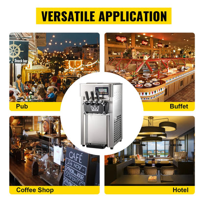 VEVOR 1200W A168  Compressor Ice Cream Maker 4-Nozzle LCD Panel Machine for Yogurt and Milk 3 Flavors New Condition