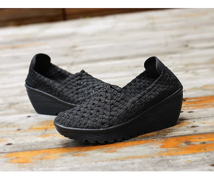 New Women Sneakers Summer Casual Shoes Woven Flat Platform Women's Shoes Breath Loafers Lady Footwear Soft Zapatos Plus Size 42