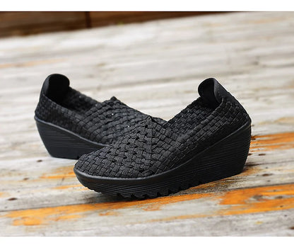 New Women Sneakers Summer Casual Shoes Woven Flat Platform Women's Shoes Breath Loafers Lady Footwear Soft Zapatos Plus Size 42
