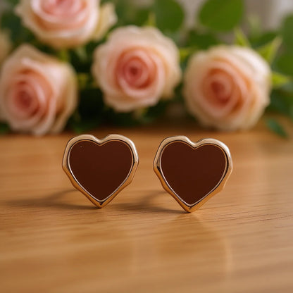 Rose Gold Plated Heart Stud Earrings For Women Alloy Fashion Jewelry Gift Red Color