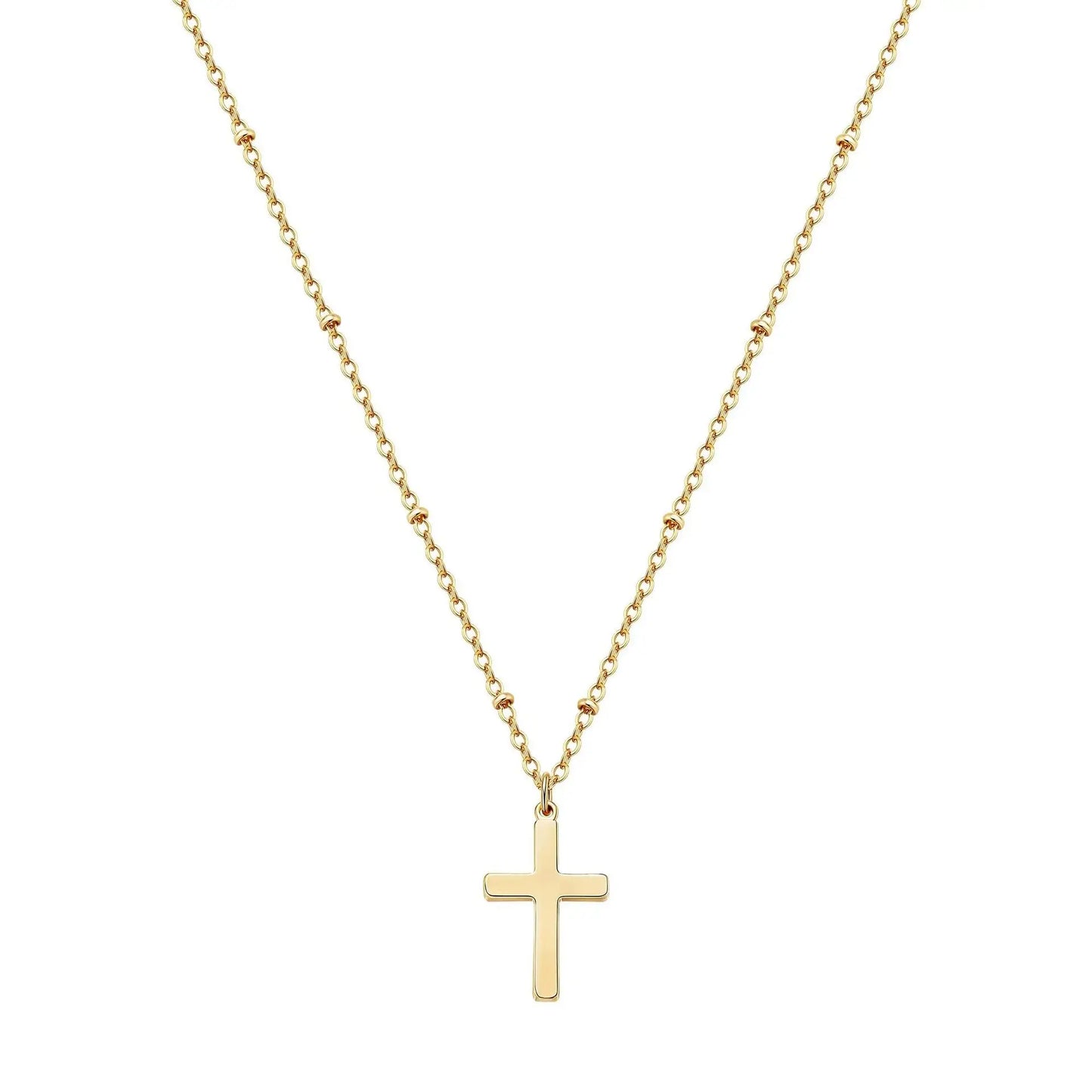 Refined Chic Hypoallergenic 18K Gold Plated Stainless Steel Cross Necklace with Adjustable Chain Daily Wear