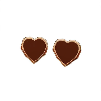 Rose Gold Plated Heart Stud Earrings For Women Alloy Fashion Jewelry Gift Red Color