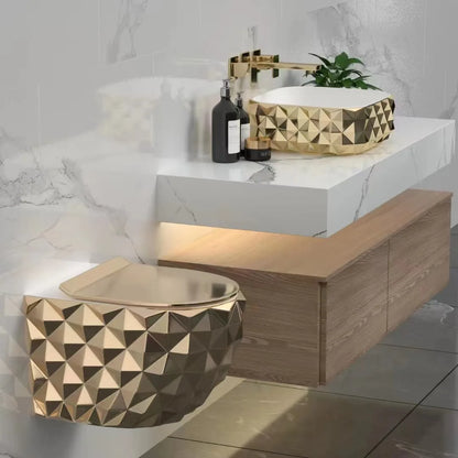 Hot Sale Ceramic Electroplated Bathroom WC Gold Color  Wall Hung Toilet