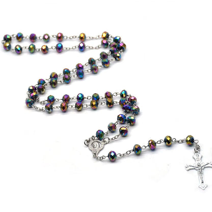 Rosary Cross Necklace Catholic Crystal Religious Beads Chain Children's Rosary Large Catholic Blue Young Bomb Party Jewelry