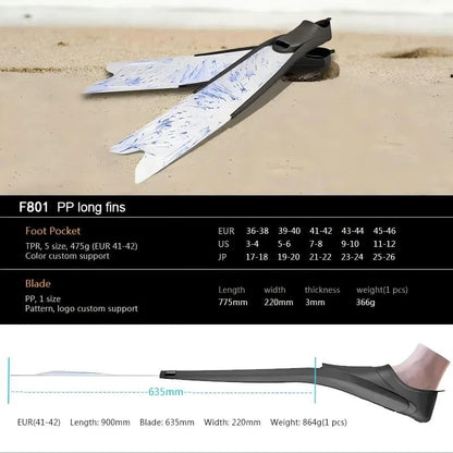 Modular Freediving Fins Long Blade Flippers PP Interchange Foot Pocket Impulse Professional Divers Spearfishing Free Diving Fin