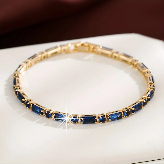 Unique Deep Blue Synthetic Zircon (synthetic Cubic Zirconia) Vintage Bracelet | for Women, Delicate Everyday Versatile by PDG ibma