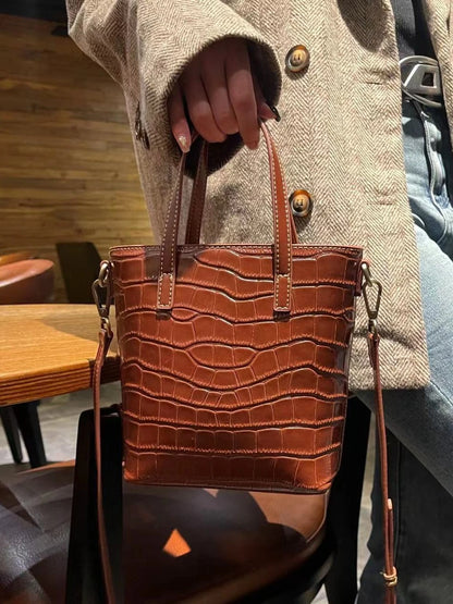 Luxury Ladies Casual Handbags Women'S Embossed Crocodile Genuine Cowhide Leather Tote Bucket Crossbody Shoulder Bag Purses