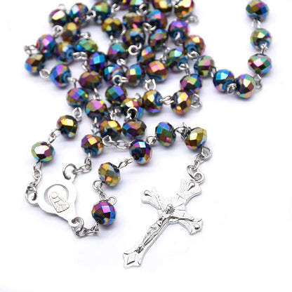 Rosary Cross Necklace Catholic Crystal Religious Beads Chain Children's Rosary Large Catholic Blue Young Bomb Party Jewelry