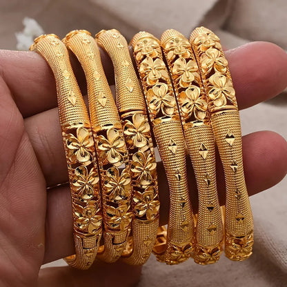 2pcs Elegant Plated Open Bangle Bracelet for Women - Luxurious Ethnic-Inspired Design, Ideal for Bridal Special Occasions