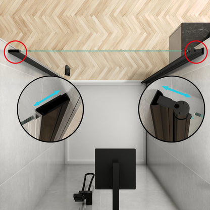 Sliding Framed Shower Door, Matte Black Aluminum Frame, Black Seal Strip, Tempered Glass for Bathroom Shower Room Door