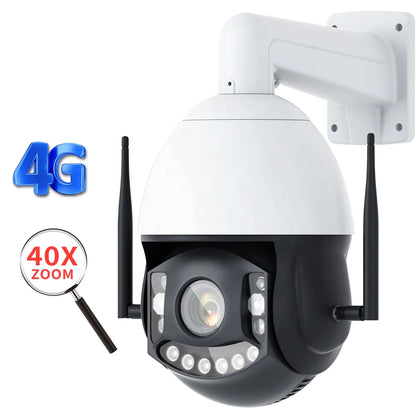 SIM Card IP 360 6inch Camera Outdoor Speed Dome PTZ Security Camera 5MP 40X PTZ Optical Zoom Pan Tilt Rotation HD 4G White CMOS