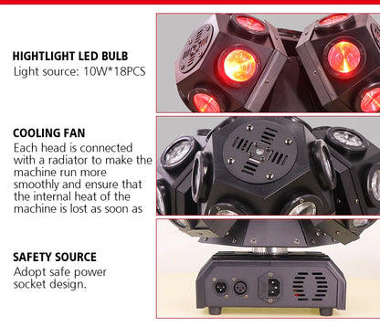 Three Heads Beam Moving Head 18pcs Creep Lamp Bar Ktv Disco Stage Lighting Led Dj Equipment Laser Light 200W
