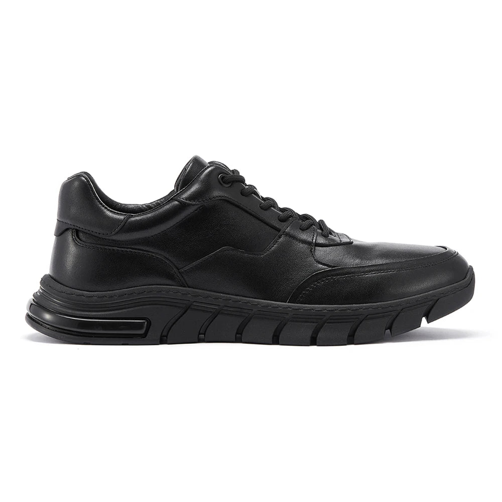 Black Casual Sneakers for Men Versatile Walking Style Running Shoes Stock with Full Grain Leather for Autumn Winter Formal Wear