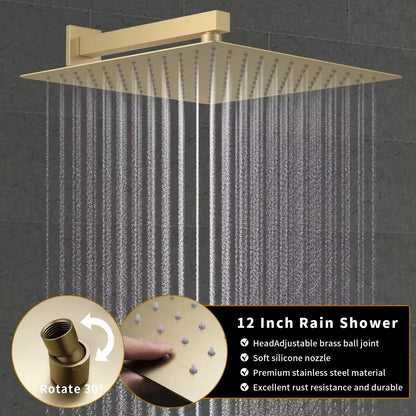 12 Inches Temperature Display Brushed Gold Shower System Rainfall Shower  Faucet Set Mixers