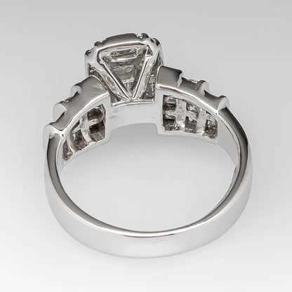 Rectangular Step Cut Womens Ring with Baguette Side Stones Elegant Fashion Jewelry