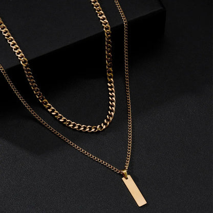 2PCS Unisex Stainless Steel Minimalist Multi-Color Simple Rectangular Pendant Necklace with Snake Chain Chokers Necklaces