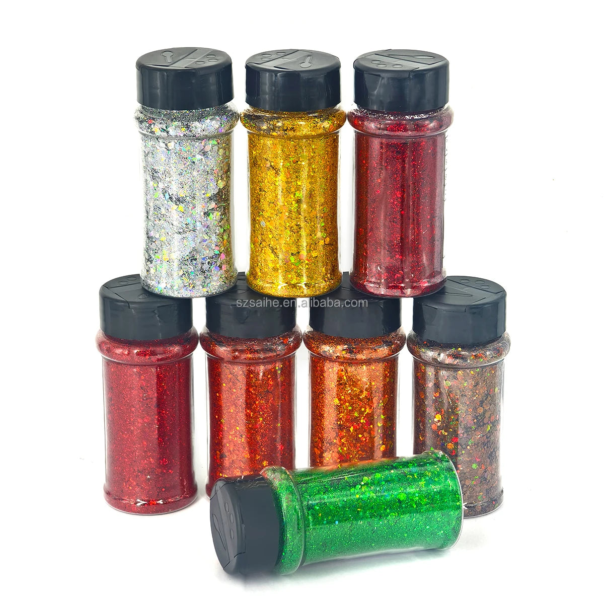 Hot Selling Solvent Resistance Mixed Chunky Glitter Bulk Nail Mugs Crafts Polyester Glitter in 2oz 24 Colors in Shaker