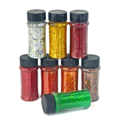 Hot Selling Solvent Resistance Mixed Chunky Glitter Bulk Nail Mugs Crafts Polyester Glitter in 2oz 24 Colors in Shaker