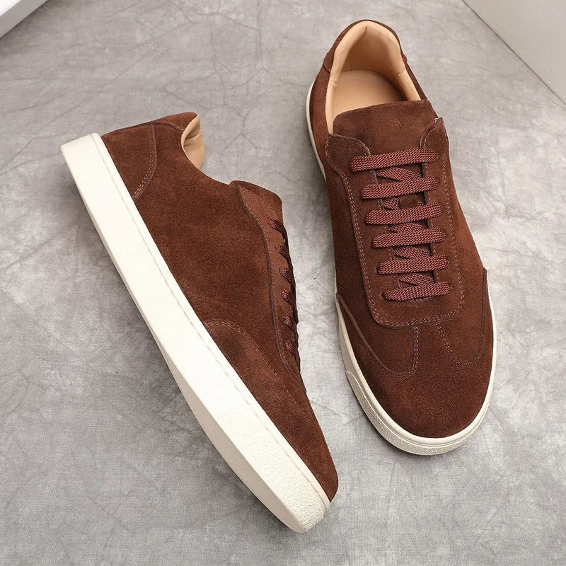 Lightweight Men's Casual Shoes with Luxury Suede Cow Leather Retro Sporty Style for Spring and Winter Walking
