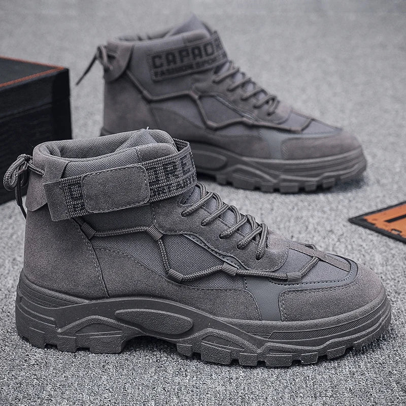 Spring and Autumn Lace up Canvas Men's Boots High Top Casual Walking Shoes Casual Thick Sole Men's Boots