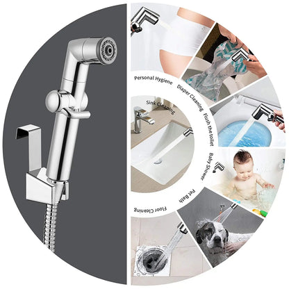 Hot Selling Shattaf T -Valve & Adjustable Jet Spray Bidet Set Chrome Handheld Bidet Gun Sprayer Bathroom Toilet Bidet Sprayer