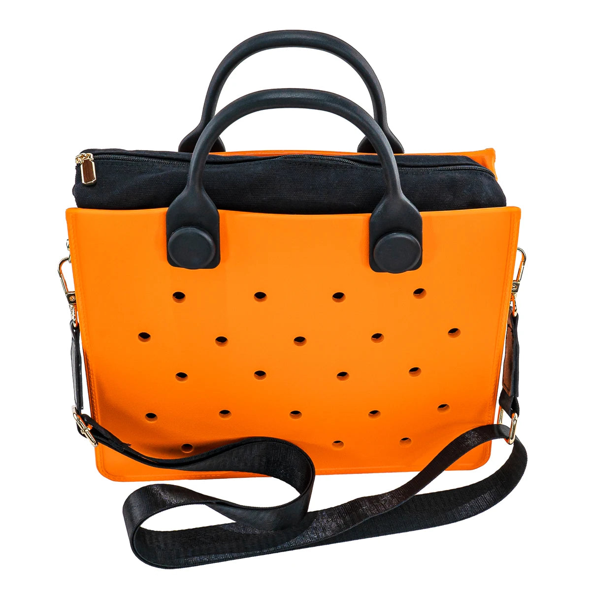 Lightweight Perforated Reusable EVA Handbag Black Women's Tote Bags for Women & Girl with Shoulder Strap for Beach & College