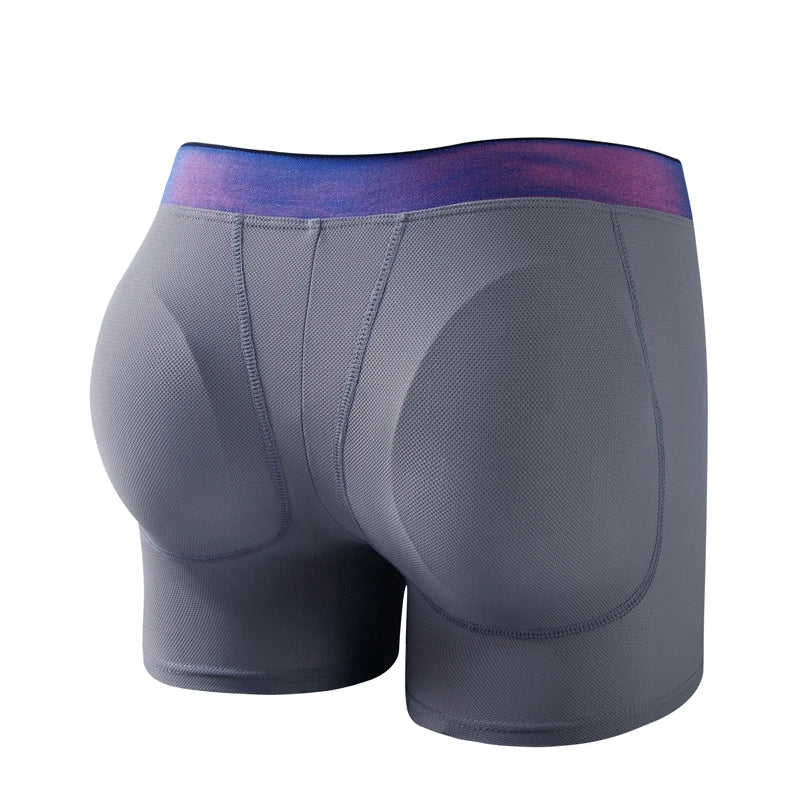 Buttock Lift Men's Low-Rise Boxer Briefs Breathable Knitted Fabric Removable Padding Health Club V-shaped Waistband Waist Logo