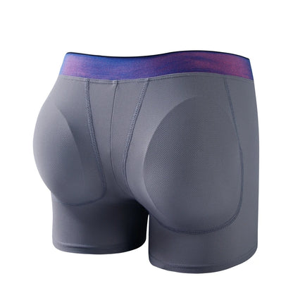 Buttock Lift Men's Low-Rise Boxer Briefs Breathable Knitted Fabric Removable Padding Health Club V-shaped Waistband Waist Logo