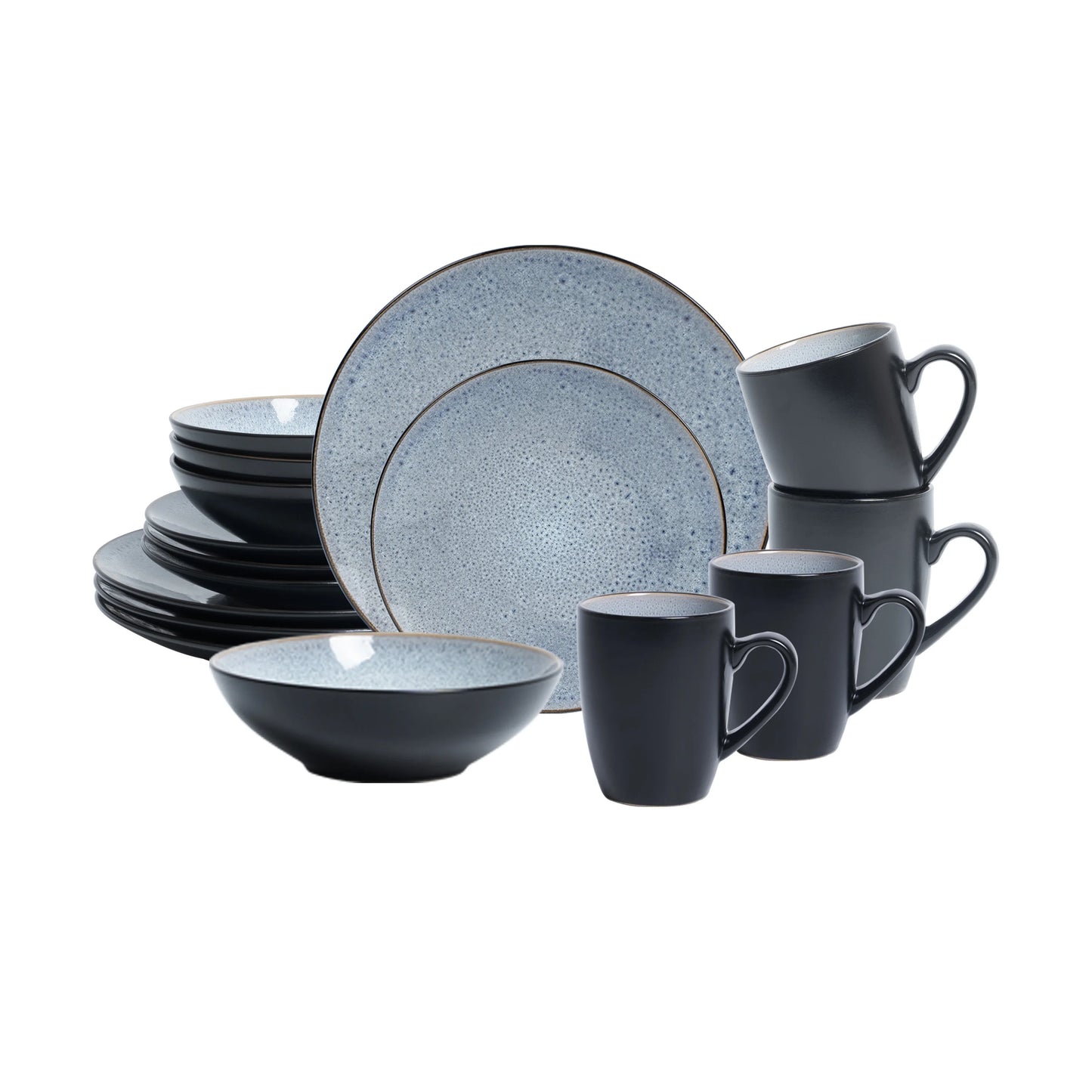 16 Pc Grey Modern Reactive Glaze Stone Tool Set Popular Kitchen Ceramic Set Ceramic Coffee Cup and Tableware Set Kitchen