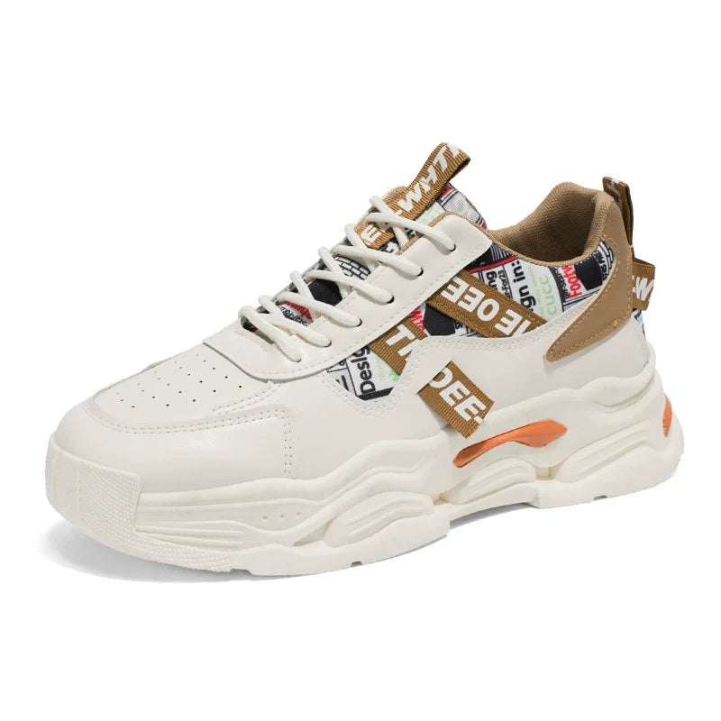 Spring Men's New Breathable White Shoes, Men's Trendy and Versatile Thick Soled Sports Shoes, Casual Dad Shoes