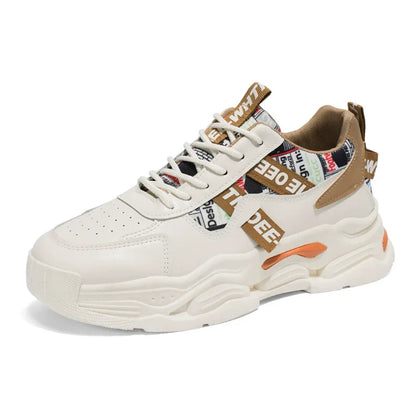 Spring Men's New Breathable White Shoes, Men's Trendy and Versatile Thick Soled Sports Shoes, Casual Dad Shoes