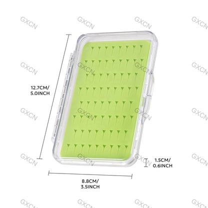 Ultra Slim Fly Fishing  Fly Box Flies Silicone Case Plastic Pocket Clear Lid Easy Slit Green Small Vest