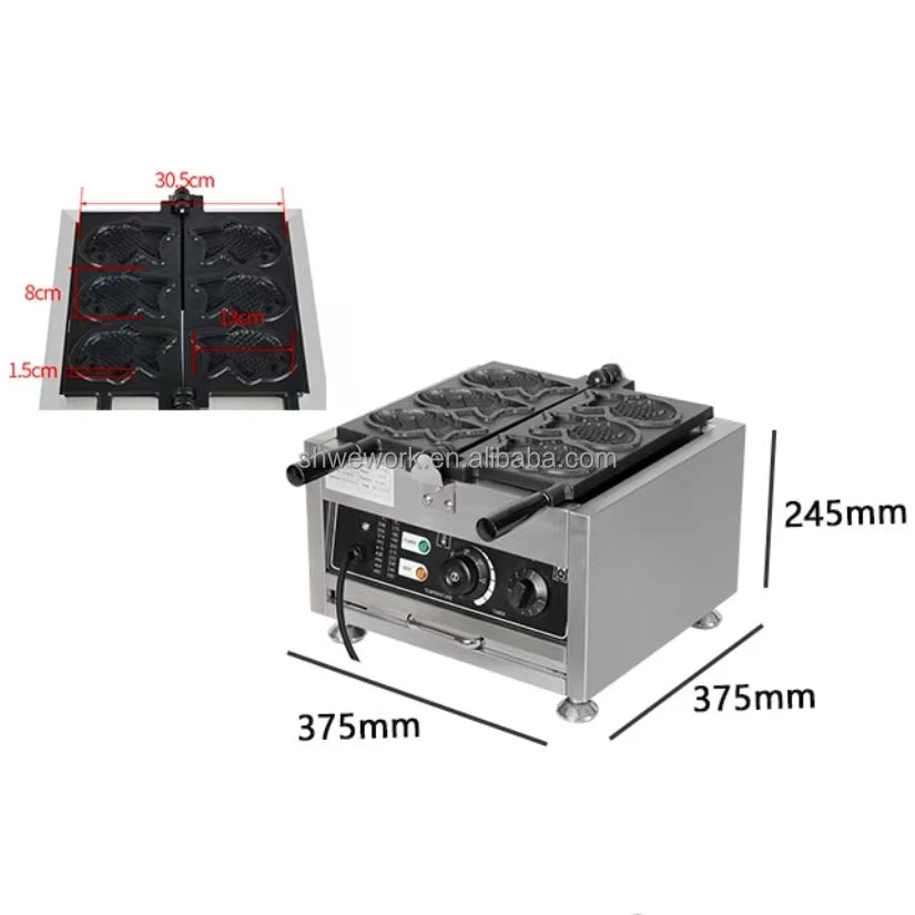 WeWork Commercial Taiyaki Machine Fish Electric Taiyaki Waffle Machine with 3pcs Closed Mouth Fish Shape Taiyaki Waffle Maker