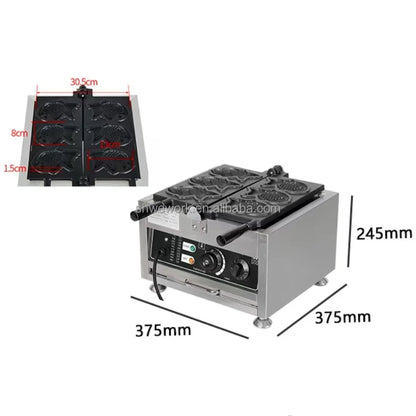 WeWork Commercial Taiyaki Machine Fish Electric Taiyaki Waffle Machine with 3pcs Closed Mouth Fish Shape Taiyaki Waffle Maker