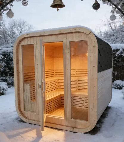 In Stock Canadian Spliced Red Cedar Traditional Large Cube Outdoor Sauna With 8mm Tempered Glass Garden Multi Person Health Spa